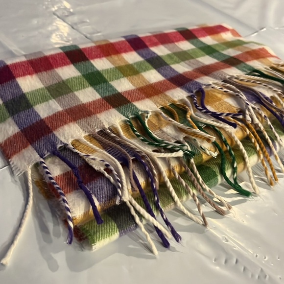 Cashmyarn by Berkshire CHECKERED COLORFUL SQUARES PLAID LONG Scarf fringe ends - Picture 1 of 8